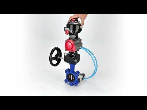 Water Butterfly Valve Elephant WBV1616N-2W-Fb-H, body material - cast iron QT450, disk material - cast iron QT450, seal - NBR, pneumatic actuator PA-DA double action, 4V320-10 220V, LSU APL-510N EX, handwheel MON