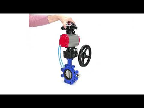 Water Butterfly Valve Elephant WBV1631E-2W-Fb-H, body material - cast iron QT450, disk material - Stainless steel AISI 304, seal - EPDM, pneumatic actuator PA-DA double action, 4V320-08 220V, LSU APL-210N, handwheel MON