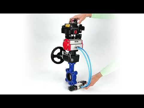 Water Butterfly Valve Elephant WBV1631E-2W-Fb-H, body material - cast iron QT450, disk material - Stainless steel AISI 304, seal - EPDM, pneumatic actuator PA-DA double action, 4V320-08 220V, LSU APL-410N EX, handwheel MON