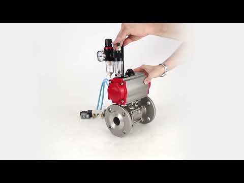 Ball valves Elephant BV3131P(3pc)-FP-F-ISO-H 16 bar, three-piece full bore flanged, stainless steel SS304, seal - PTFE, with pneumatic actuator PA-SA with return springs, with pneumatic distributor 4V320-10 220V, with GSV AFC2000