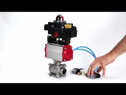 Ball valves Elephant BV3232P(3pc)-FP-W-ISO-H 16 bar/25, full bore for welding, stainless steel SS316, seal - PTFE, with double-acting PA-DA pneumatic actuator, with pneumatic distributor 4V320-08 220V, with LSU APL-410N EX