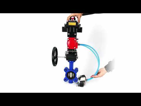 Water Butterfly Valve Elephant WBV1616N-2W-Fb-H, body material - cast iron QT450, disk material - cast iron QT450, seal - NBR, pneumatic actuator PA-DA double action, 4V320-10 220V, LSU APL-410N EX, handwheel MON