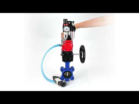 Water Butterfly Valve Elephant WBV1616E-2W-Fb-H, body material - cast iron QT450, disk material - cast iron QT450, seal - EPDM, with pneumatic actuator double action PA-DA, 4V320-10 220V, handwheel MON, ATU AFC2000