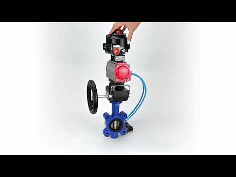 Water Butterfly Valve Elephant WBV1616E-2W-Fb-H, body material - cast iron QT450, disk material - cast iron QT450, seal - EPDM, pneumatic actuator PA-DA double action, 4V320-10 220V, LSU APL-510N EX, handwheel MON
