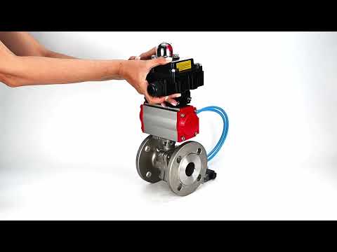 Ball valves Elephant BV3232P(2pc)-FP-F-ISO-H, full bore flanged, stainless steel SS316, seal - PTFE, with double-acting PA-DA pneumatic actuator, with pneumatic distributor 4V320-08 220V, with LSU APL-410N EX