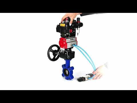 Water Butterfly Valve Elephant WBV1616N-2W-Fb-H, body material - cast iron QT450, disk material - cast iron QT450, seal - NBR, pneumatic actuator PA-DA double action, 4V320-10 220V, LSU APL-410N EX, handwheel MON, ATU AFC2000