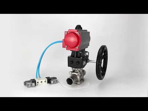 Ball valves Elephant BV3131P(3pc)-FP-W-ISO-H LONG full bore, body - stainless steel 304, for welding, with pneumatic actuator PA-DA, pneumatic distributor 4V320-08 220V and MON reducer
