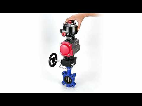 Water Butterfly Valve Elephant WBV1616E-2W-Fb-H, body material - cast iron QT450, disk material - cast iron QT450, seal - EPDM, with pneumatic actuator double action PA-DA, handwheel MON, LSU APL-510N EX