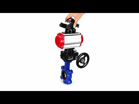 Water Butterfly Valve Elephant WBV1616E-2W-Fb-H, body material - cast iron QT450, disk material - cast iron QT450, seal - EPDM, with pneumatic actuator double action PA-DA, handwheel MON, LSU APL-210N