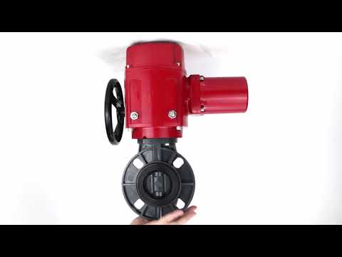 Butterfly valves Elephant WBV4242E-2W-Fb-ISO, body material - UPVC, disc material - UPVC, seal - EPDM, with explosion-proof quarter-turn actuator QT-EX-M-O2-380VAC-U1, torque clutch and handwheel