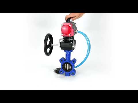 Water Butterfly Valve Elephant WBV1616N-2W-Fb-H, body material - cast iron QT450, disk material - cast iron QT450, seal - NBR, with pneumatic actuator double action PA-DA, 4V320-08 220V, handwheel MON