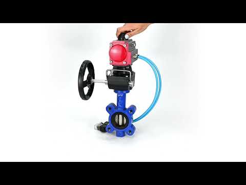 Water Butterfly Valve Elephant WBV1616N-2W-Fb-H, body material - cast iron QT450, disk material - cast iron QT450, seal - NBR, with pneumatic actuator double action PA-DA, 4V320-10 220V, handwheel MON