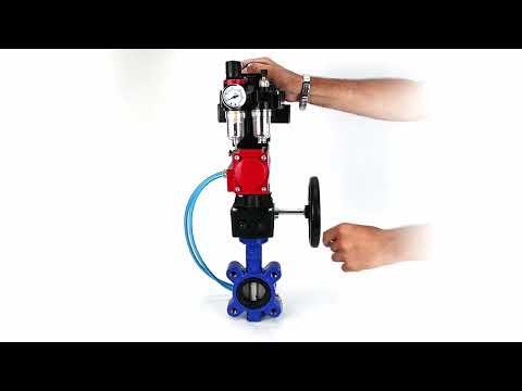 Water Butterfly Valve Elephant WBV1631N-2W-Fb-H, body material - cast iron QT450, disk material - Stainless steel AISI 304, seal - NBR, pneumatic actuator PA-DA double action, 4V320-10 220V, LSU APL-410N EX, handwheel MON, ATU AFC2000