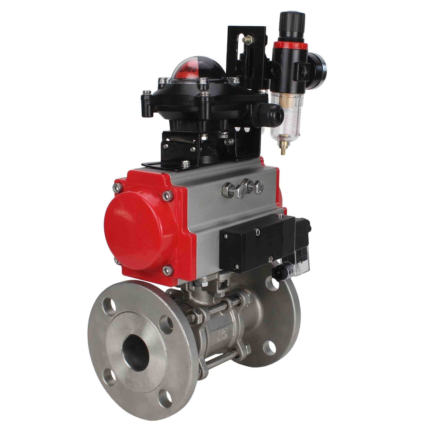 Stainless steel ball valve Elephant ksfpt-316-180-da-4m310-110/220v-apl210n-afc2000, body material - stainless steel AISI 316, ball material - stainless steel AISI 316, seal - PTFE, pneumatic actuator operated