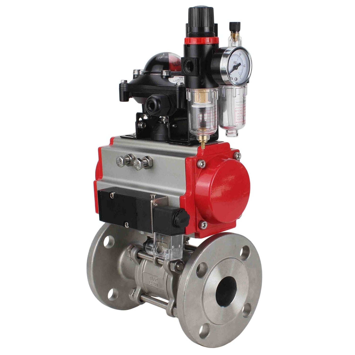 Stainless steel ball valve Elephant ksfpt-316-180-da-4m310-24v-apl210n-afc2000, body material - stainless steel AISI 316, ball material - stainless steel AISI 316, seal - PTFE, pneumatic actuator operated