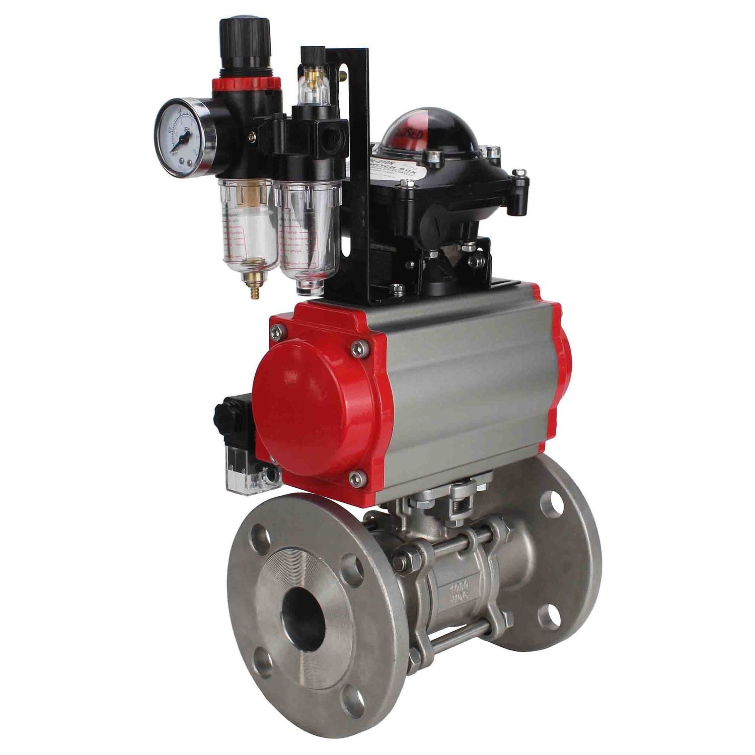 Stainless steel ball valve Elephant ksfpt-316-180-da-4m310-24v-apl210n-afc2000, body material - stainless steel AISI 316, ball material - stainless steel AISI 316, seal - PTFE, pneumatic actuator operated