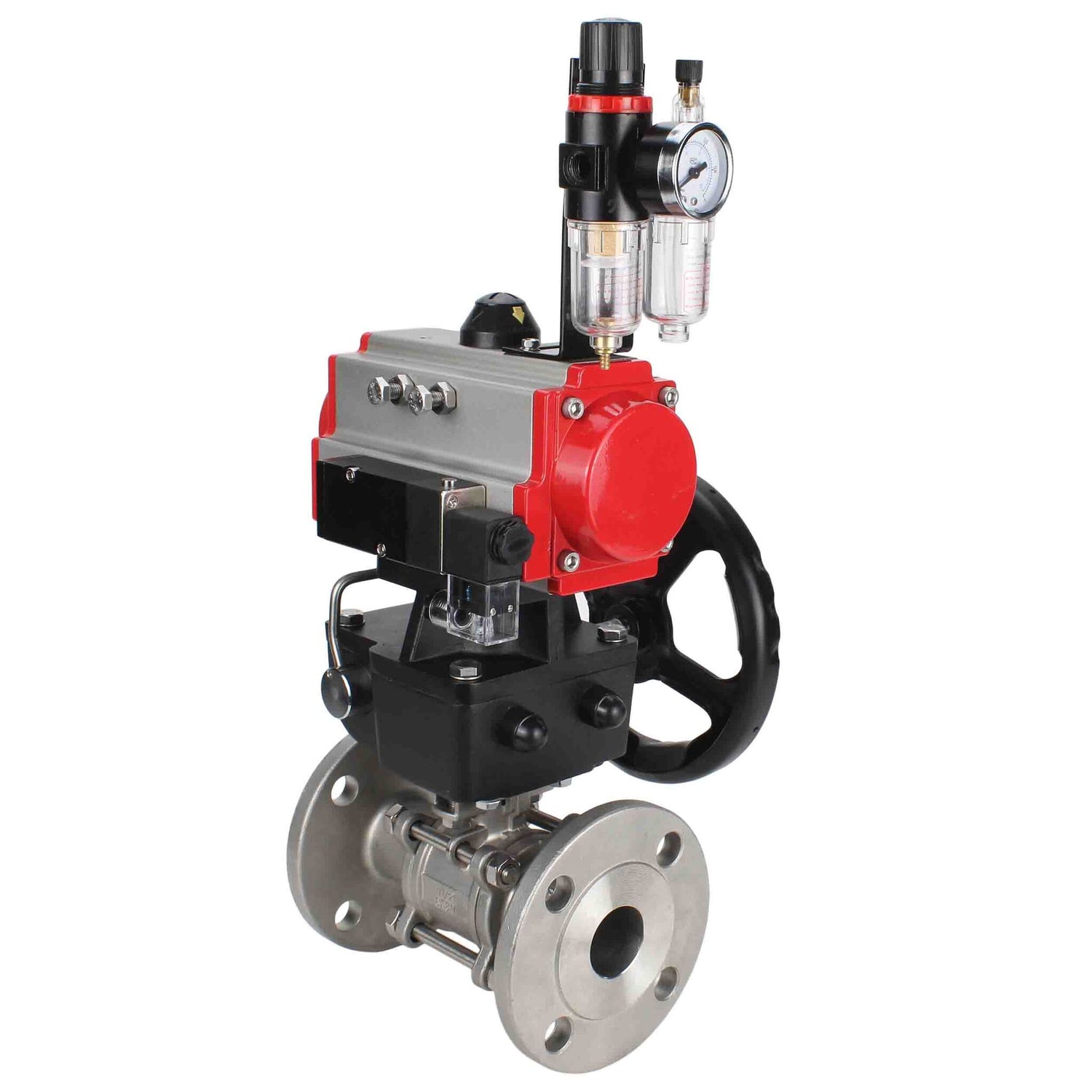 Stainless steel ball valve Elephant ksfpt-304-180-da-4m310-24v-hdm-afc2000, body material - stainless steel AISI 304, ball material - stainless steel AISI 304, seal - PTFE, pneumatic actuator operated