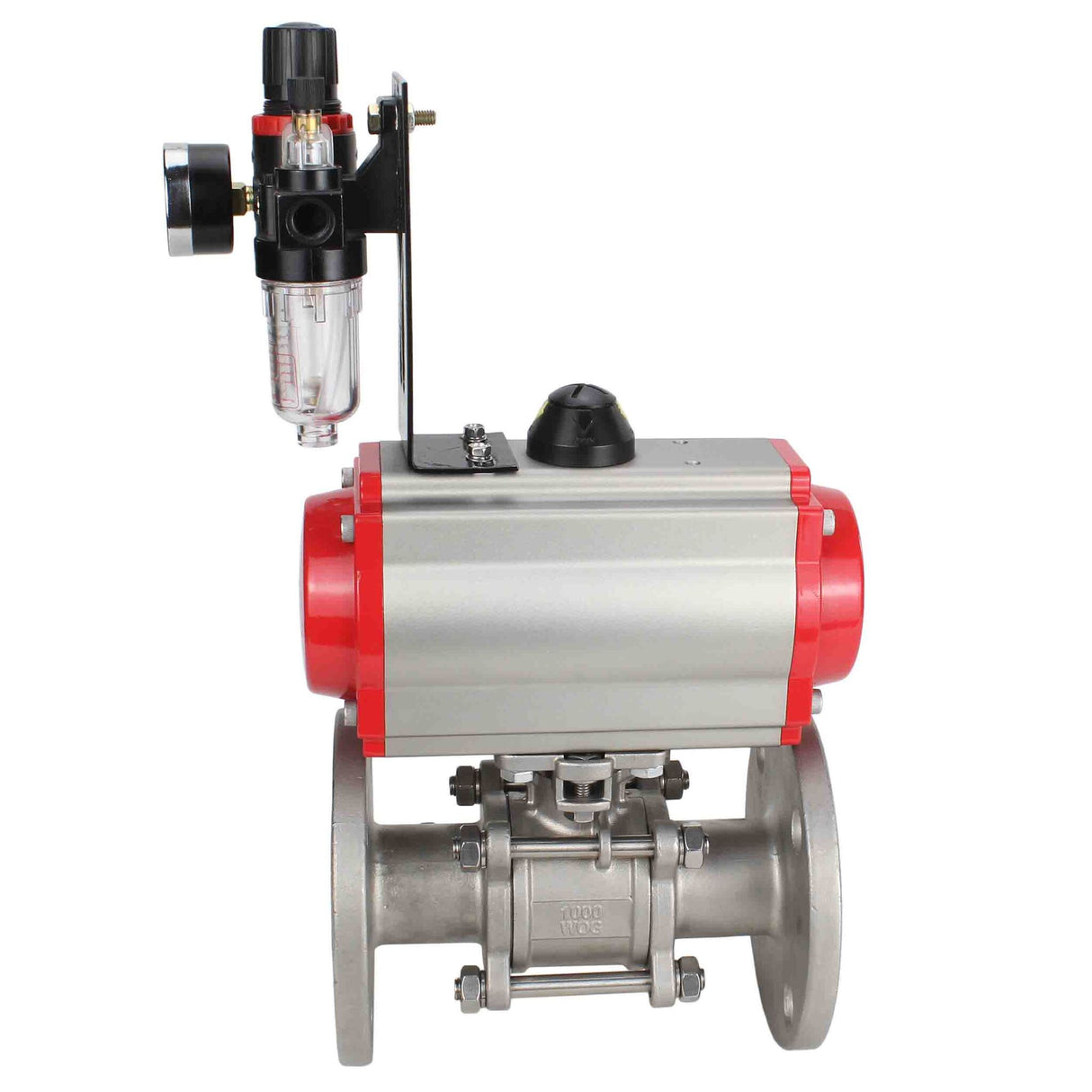 Stainless steel ball valve Elephant ksfpt-304-180-sa-4m310-24v-afc2000, body material - stainless steel AISI 304, ball material - stainless steel AISI 304, seal - PTFE, pneumatic actuator operated