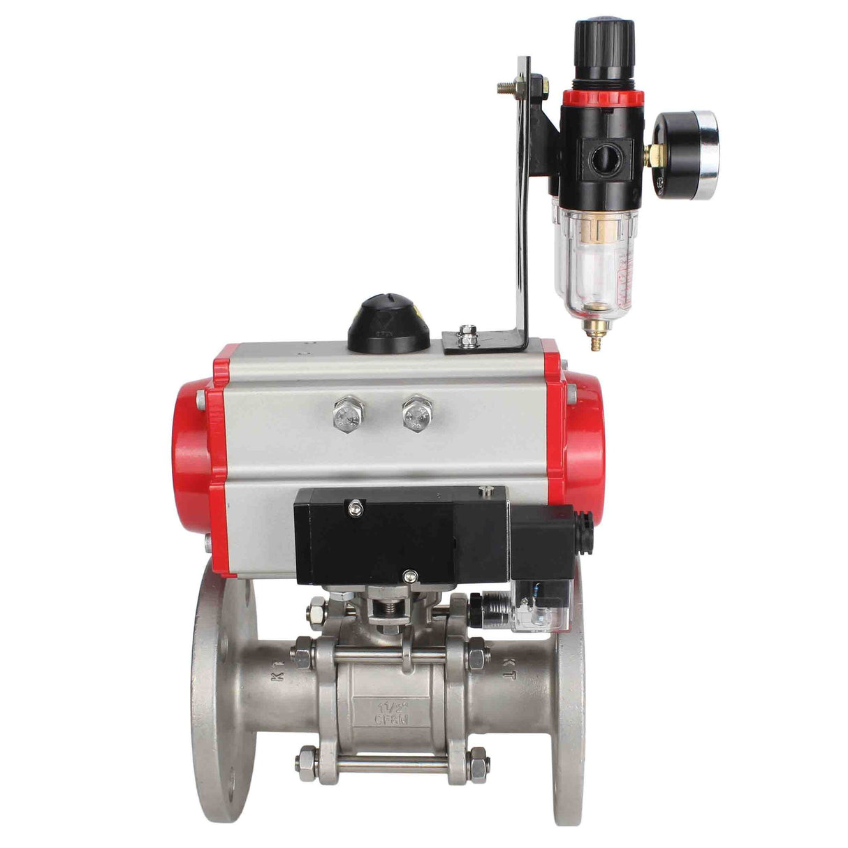 Stainless steel ball valve Elephant ksfpt-316-180-sa-4m310-110/220v-afc2000, body material - stainless steel AISI 316, ball material - stainless steel AISI 316, seal - PTFE, pneumatic actuator operated