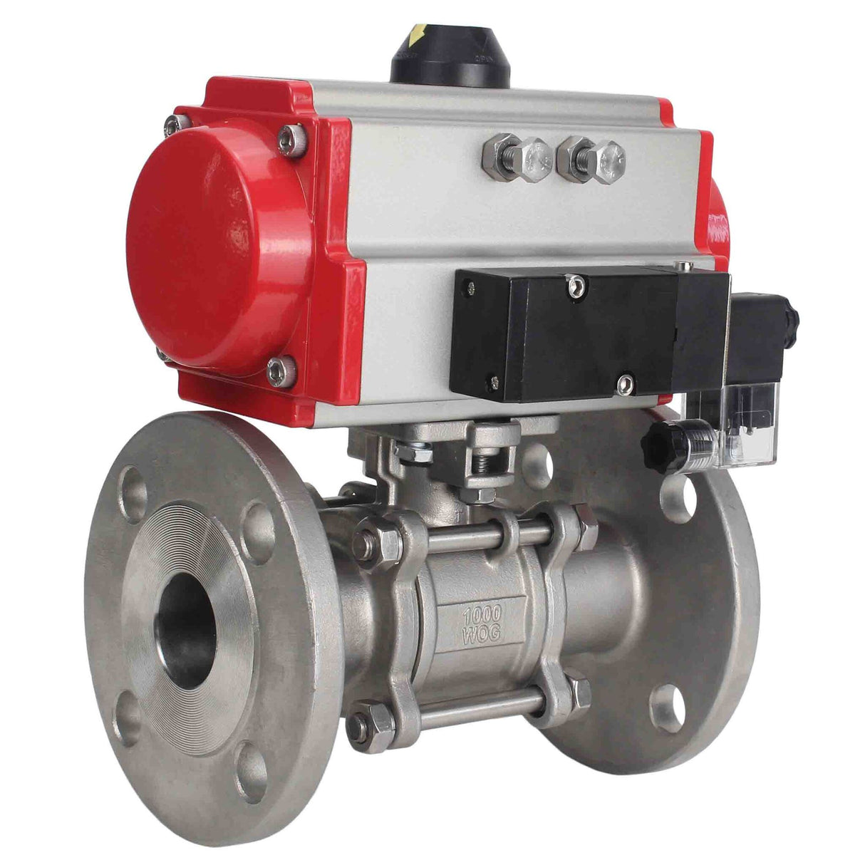 Stainless steel ball valve Elephant ksfpt-304-180-da-4m310-24v, body material - stainless steel AISI 304, ball material - stainless steel AISI 304, seal - PTFE, pneumatic actuator operated