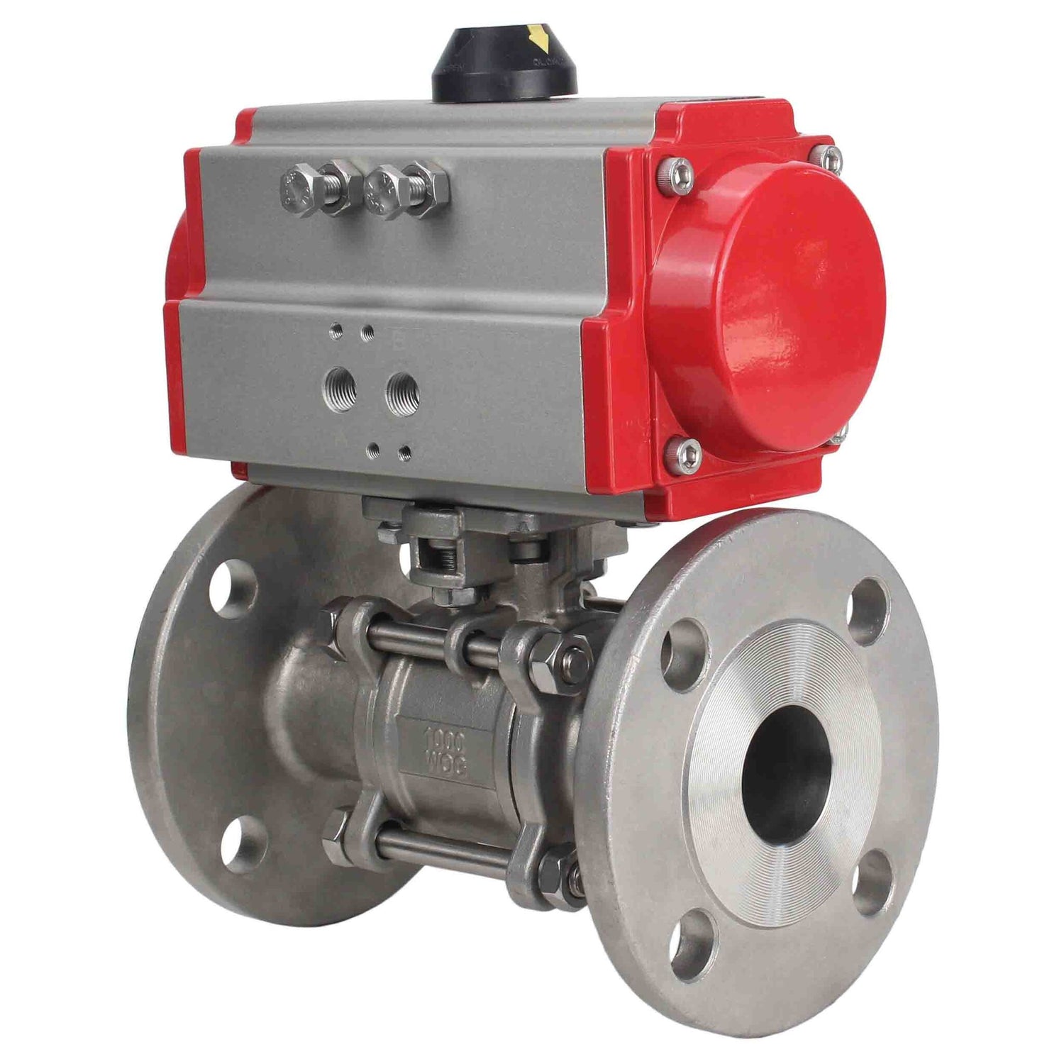 Stainless steel ball valve Elephant ksfpt-304-180-sa, body material - stainless steel AISI 304, ball material - stainless steel AISI 304, seal - PTFE, pneumatic actuator operated
