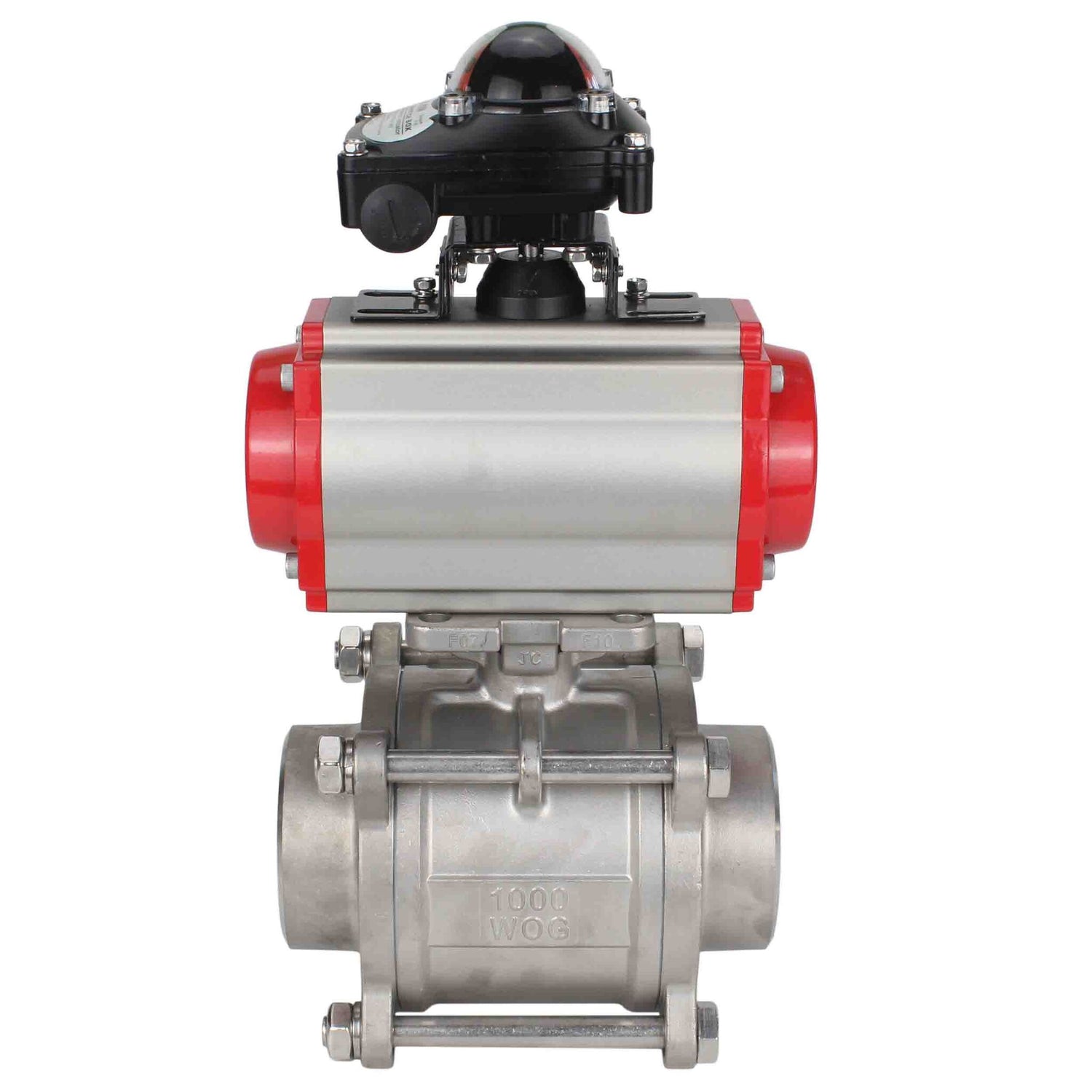 Stainless steel ball valve Elephant kshpp-316200-da-apl210n, body material - stainless steel AISI 316, ball material - stainless steel AISI 316, seal - PTFE, pneumatic actuator operated