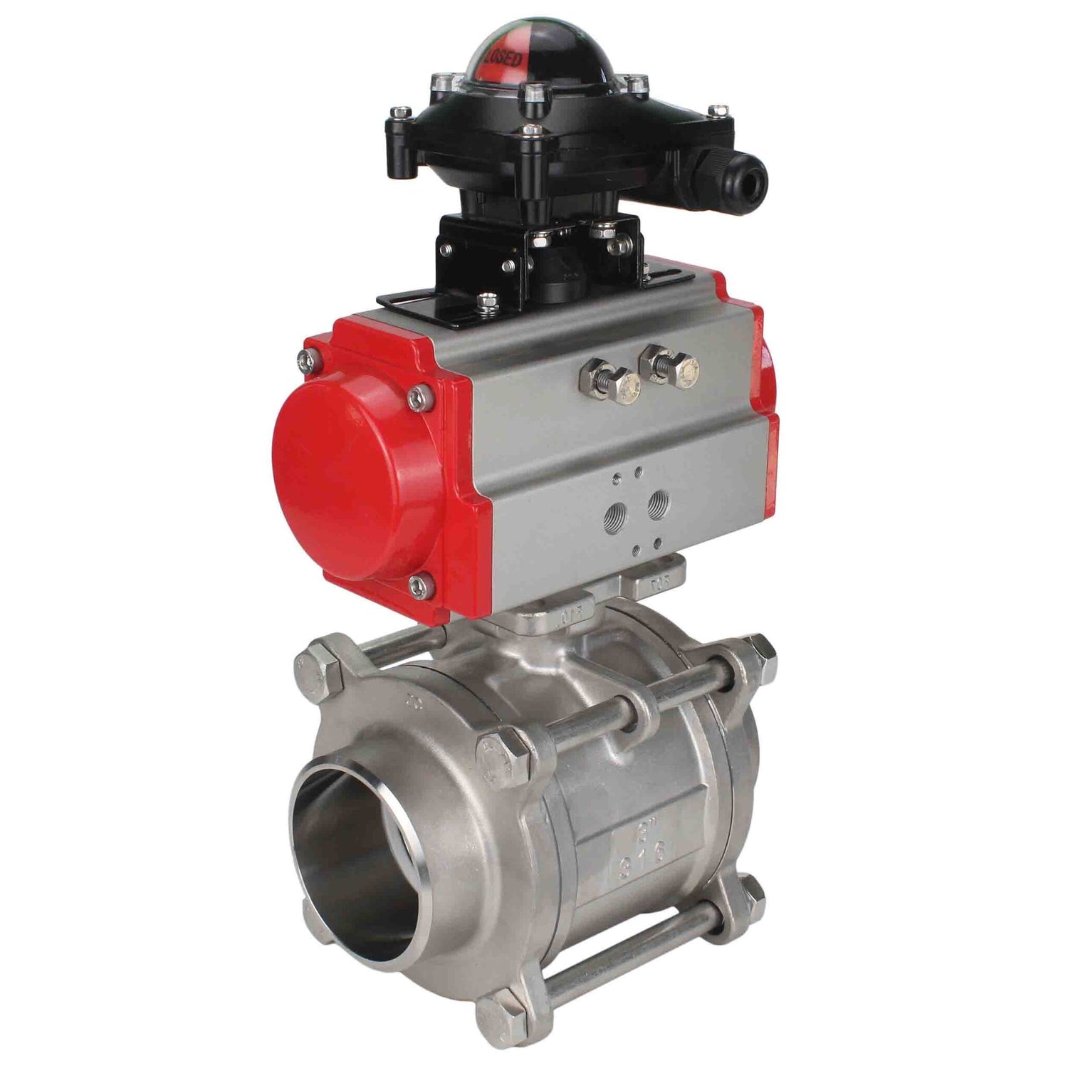 Stainless steel ball valve Elephant kshpp-316200-da-apl210n, body material - stainless steel AISI 316, ball material - stainless steel AISI 316, seal - PTFE, pneumatic actuator operated