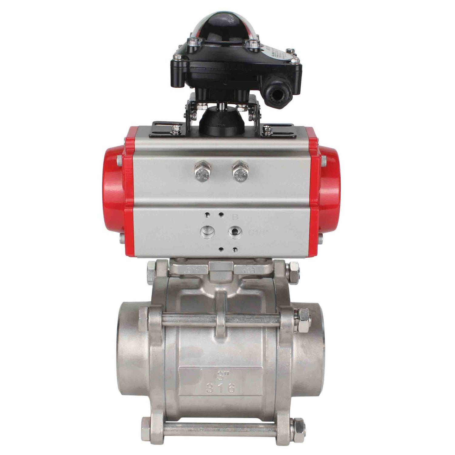 Stainless steel ball valve Elephant kshpp-316200-sa-apl210n, body material - stainless steel AISI 316, ball material - stainless steel AISI 316, seal - PTFE, pneumatic actuator operated