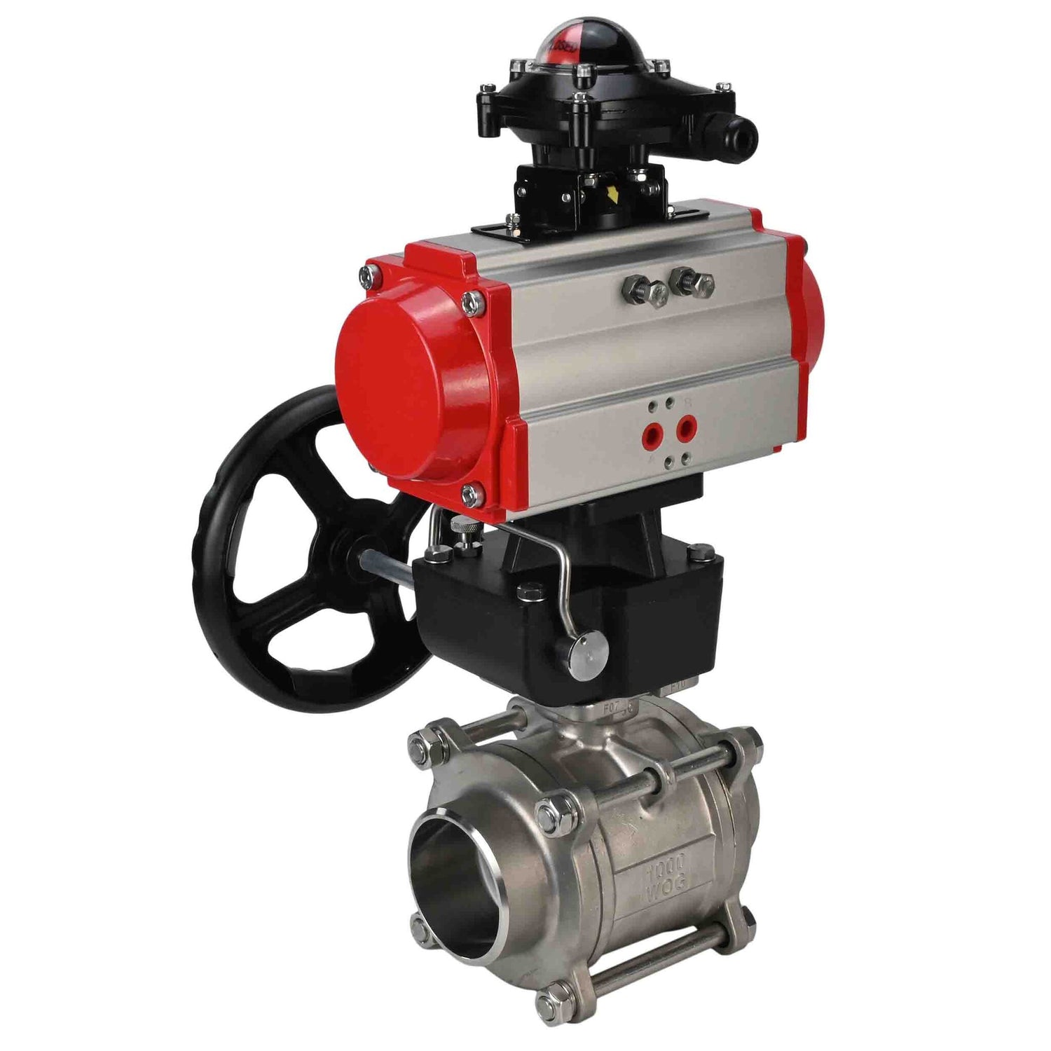 Stainless steel ball valve Elephant kshpp-316200-da-apl210n-hdm, body material - stainless steel AISI 316, ball material - stainless steel AISI 316, seal - PTFE, pneumatic actuator operated