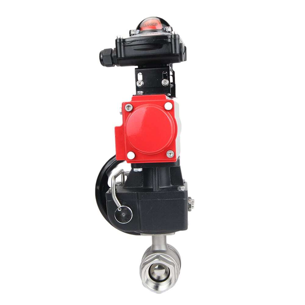 Stainless steel ball valve Elephant BVMP.316.230-ISO 63 bar, threaded, full port, body material - stainless steel AISI 316, with double-acting pneumatic actuator Elephant DA, limit switch block APL-410N EX, manual override HDM
