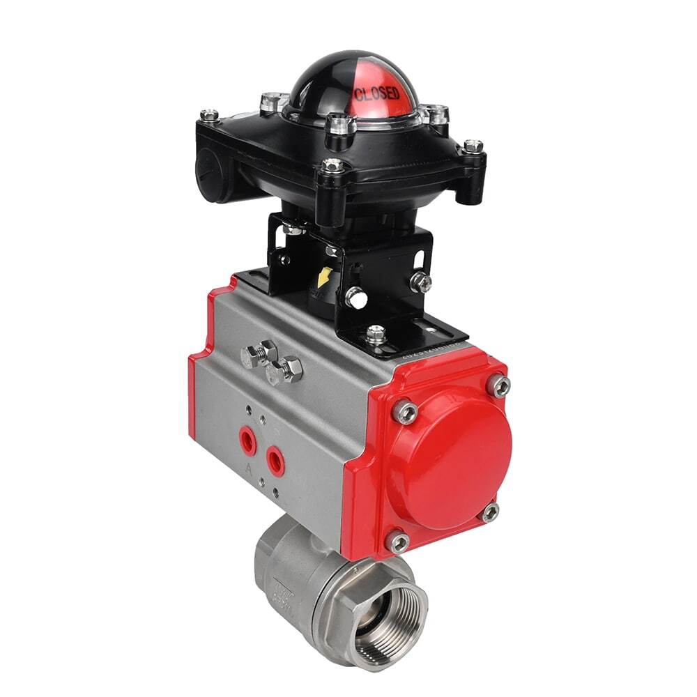 Stainless steel ball valve Elephant BVMP.316.230-ISO 63 bar, threaded, full port, body material - stainless steel AISI 316, with double-acting pneumatic actuator Elephant DA, limit switch block APL-410N EX