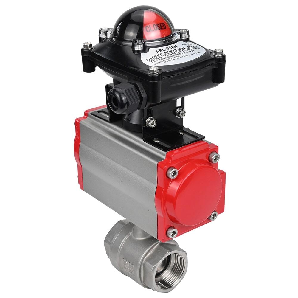 Stainless steel ball valve Elephant BVMP.316.230-ISO 914 PSI, threaded, full port, body material - stainless steel AISI 316, with pneumatic actuator with return springs Elephant SA, limit switch block APL-410N EX