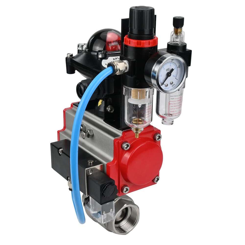 Stainless steel ball valve Elephant BVMP.316.230-ISO 914 PSI, threaded, full port, body material - stainless steel AISI 316, with pneumatic actuator with return springs Elephant SA, pneumatic distributor 4M310-08 24V, limit switch block APL-410N EX, air