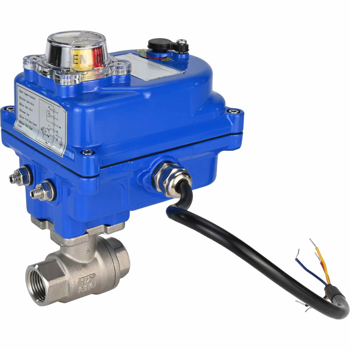 Stainless steel ball valve Elephant kshmp316-elephant-12, body material - stainless steel AISI 316, ball material - stainless steel AISI 316, seal - PTFE, electric actuator operated