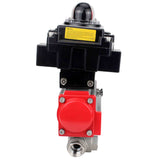 Stainless steel ball valve Elephant RP.SS316.200.MM.ISO 914 PSI threaded, standard port, three way, L-type, body material - stainless steel AISI 316, pneumatic actuator DA, limit switch block APL-410N EX