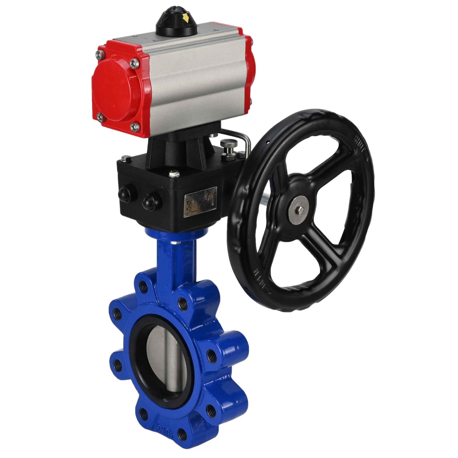 Water Butterfly Valve Elephant WBV1631N-2W-Fb-H, body material - cast iron QT450, disk material - stainless steel AISI 304, seal - NBR, with pneumatic actuator double action PA-DA, handwheel MON