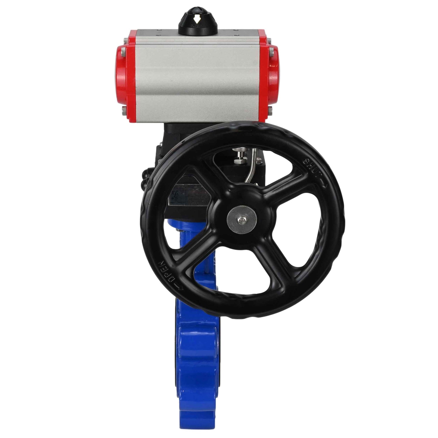 Water Butterfly Valve Elephant WBV1631N-2W-Fb-H, body material - cast iron QT450, disk material - stainless steel AISI 304, seal - NBR, with pneumatic actuator double action PA-DA, handwheel MON