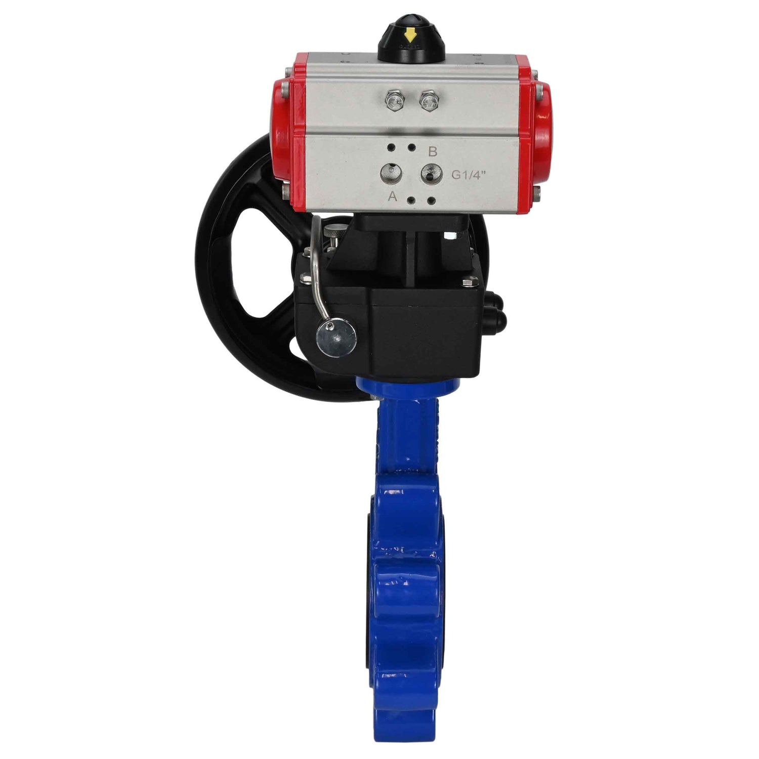 Water Butterfly Valve Elephant WBV1631N-2W-Fb-H, body material - cast iron QT450, disk material - stainless steel AISI 304, seal - NBR, with pneumatic actuator double action PA-DA, handwheel MON