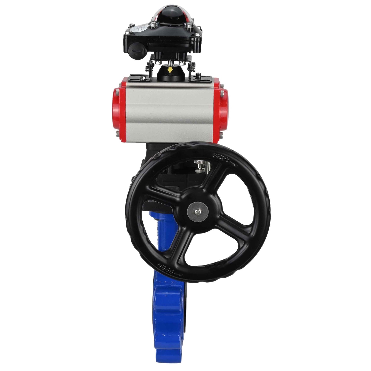 Water Butterfly Valve Elephant WBV1631N-2W-Fb-H, body material - cast iron QT450, disk material - stainless steel AISI 304, seal - NBR, with pneumatic actuator double action PA-DA, handwheel MON, LSU APL-210N