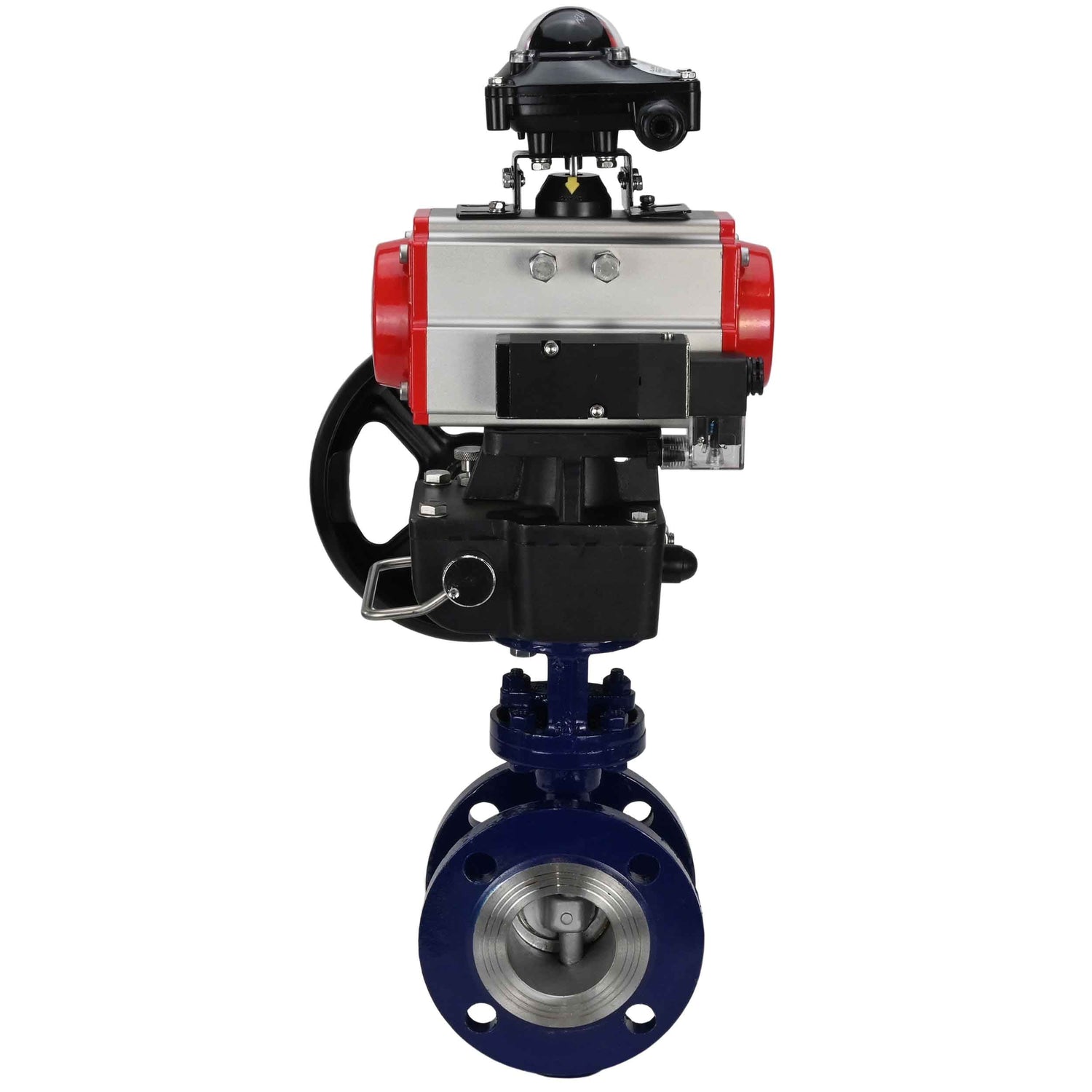 Water Butterfly Valve Elephant WBV3EX-3431M-1W-F-ISO, body material - Carbon steel, disk material - Stainless steel AISI 304, seal - Metal, pneumatic actuator PA-DA double action, 4M310-08 NAMUR 220V, LSU APL-210N, handwheel MON