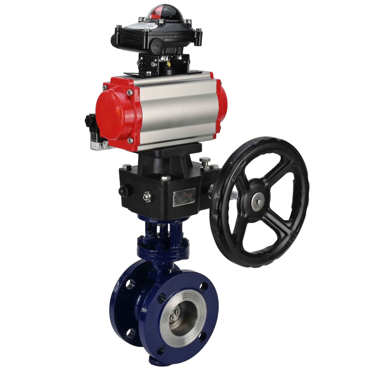 Water Butterfly Valve Elephant WBV3EX-3432M-1W-F-ISO, body material - Carbon steel, disk material - Stainless steel AISI 316, seal - Metal, pneumatic actuator PA-DA double action, 4M310-08 220V, LSU APL-210N, handwheel MON