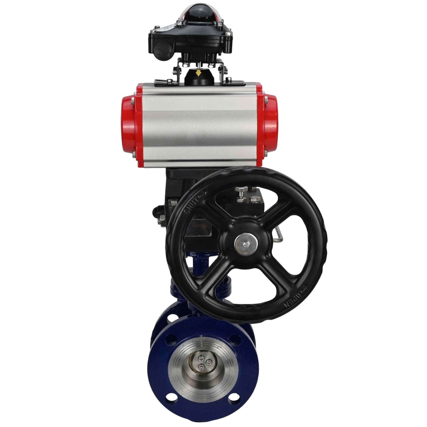 Water Butterfly Valve Elephant WBV3EX-3432M-1W-F-ISO, body material - Carbon steel, disk material - Stainless steel AISI 316, seal - Metal, pneumatic actuator PA-DA double action, 4M310-08 NAMUR 24V, LSU APL-210N, handwheel MON