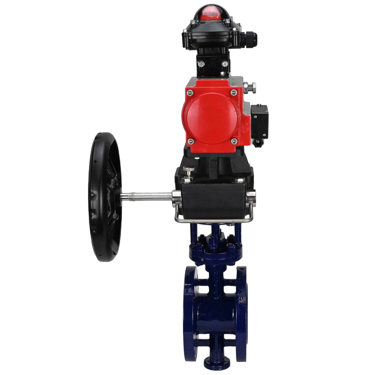 Water Butterfly Valve Elephant WBV3EX-3432M-1W-F-ISO, body material - Carbon steel, disk material - Stainless steel AISI 316, seal - Metal, pneumatic actuator PA-DA double action, 4M310-08 220V, LSU APL-210N, handwheel MON