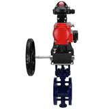 Water Butterfly Valve Elephant WBV3EX-3432M-1W-F-ISO, body material - Carbon steel, disk material - Stainless steel AISI 316, seal - Metal, pneumatic actuator PA-DA double action, 4M310-08 220V, LSU APL-210N, handwheel MON