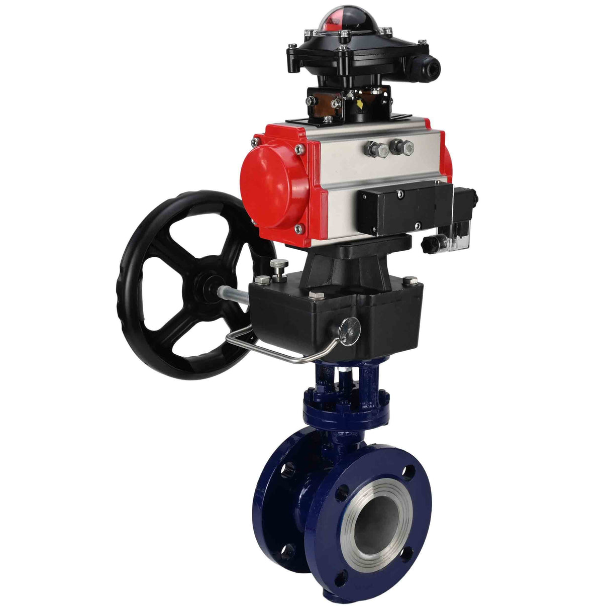 Water Butterfly Valve Elephant WBV3EX-3432M-1W-F-ISO, body material - Carbon steel, disk material - Stainless steel AISI 316, seal - Metal, pneumatic actuator PA-DA double action, 4M310-08 220V, LSU APL-210N, handwheel MON