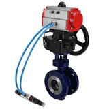 Water Butterfly Valve Elephant WBV3EX-3432M-1W-F-ISO, body material - Carbon steel, disk material - Stainless steel AISI 316, seal - Metal, pneumatic actuator PA-DA double action, 4V320-08 220V handwheel MON