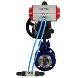 Water Butterfly Valve Elephant WBV3EX-3432M-1W-F-ISO, body material - Carbon steel, disk material - Stainless steel AISI 316, seal - Metal, pneumatic actuator PA-DA double action, 4V320-08 220V handwheel MON