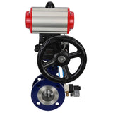 Water Butterfly Valve Elephant WBV3EX-3432M-1W-F-ISO, body material - Carbon steel, disk material - Stainless steel AISI 316, seal - Metal, pneumatic actuator PA-DA double action, 4V320-08 220V handwheel MON