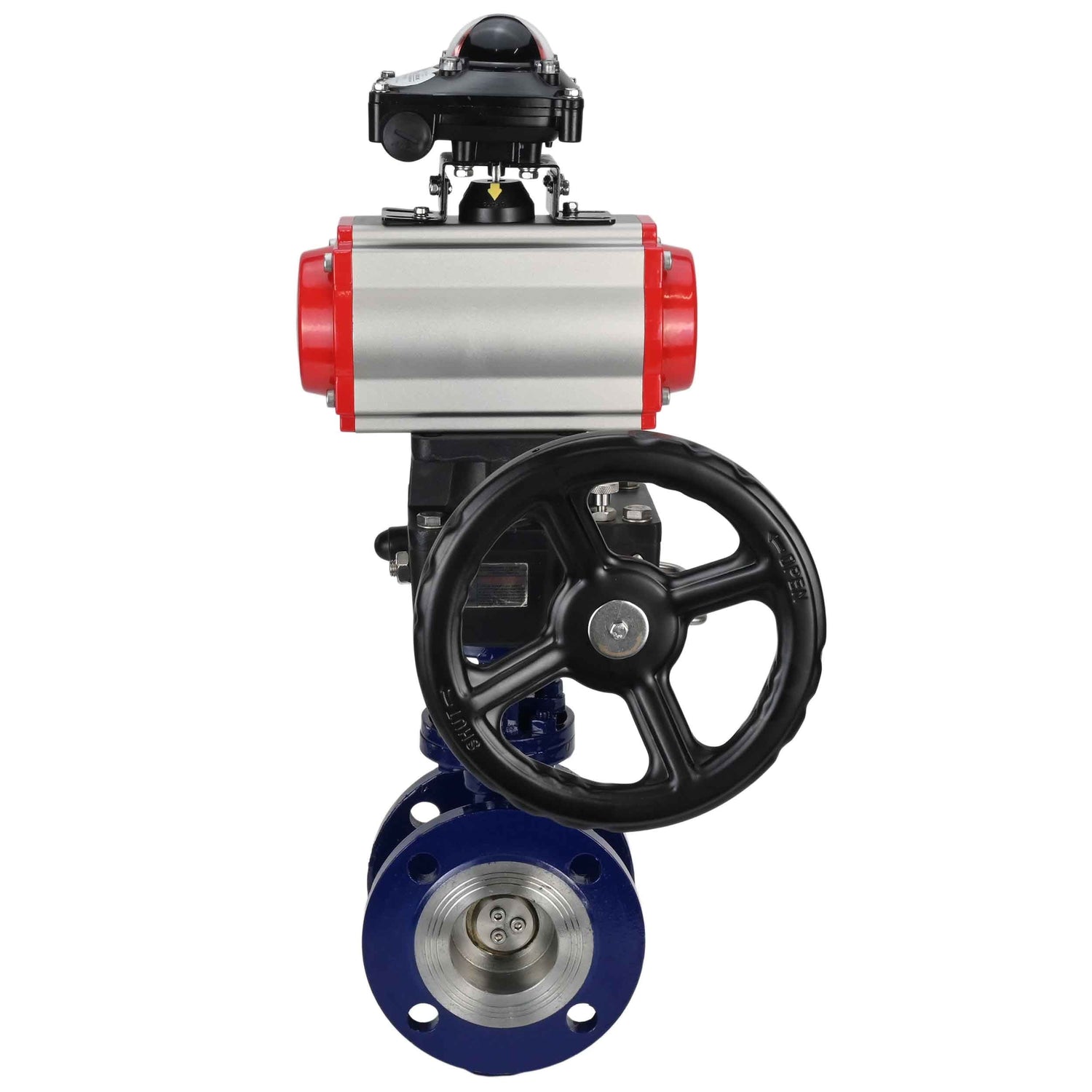 Water Butterfly Valve Elephant WBV3EX-3431M-1W-F-ISO, body material - Carbon steel, disk material - Stainless steel AISI 304, seal - Metal, pneumatic actuator PA-DA double action, LSU APL-210N, handwheel MON,