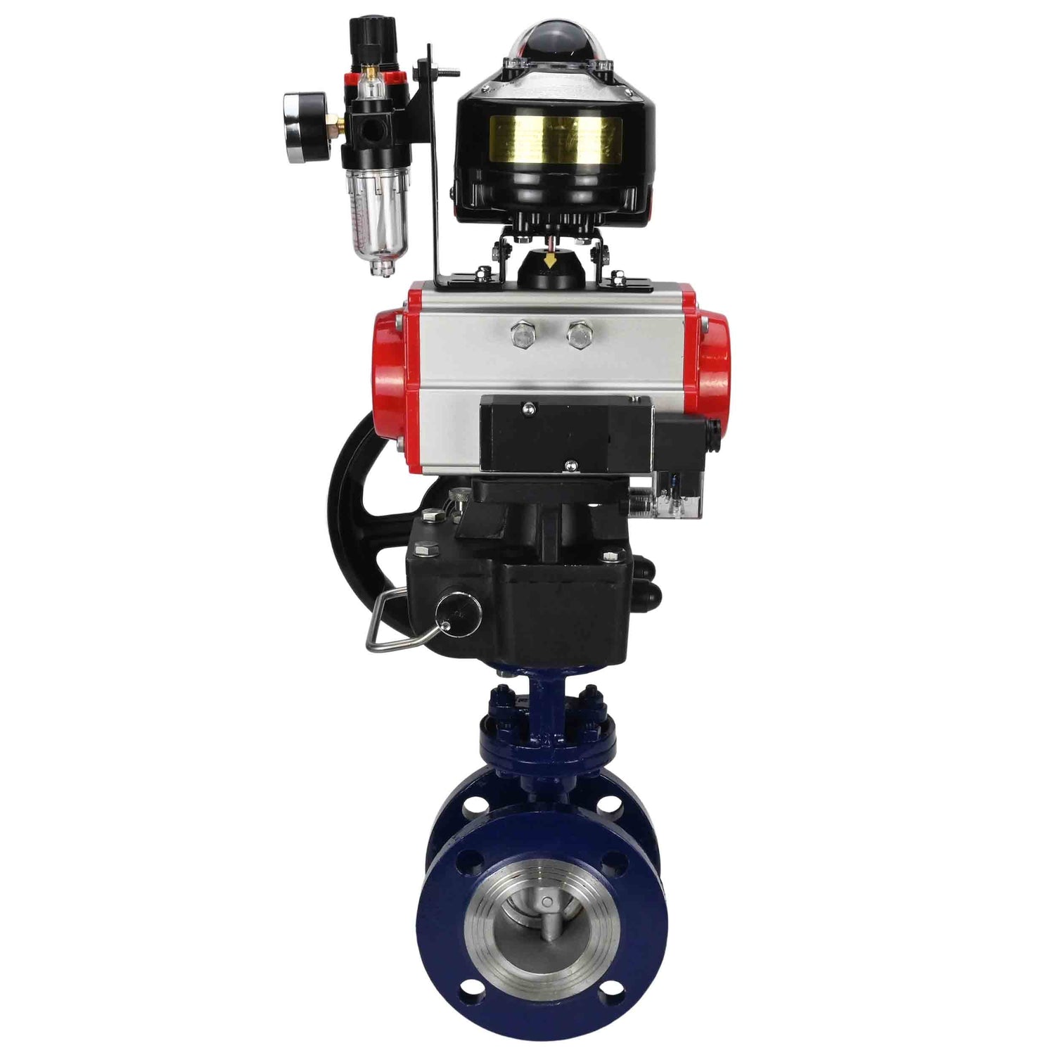 Water Butterfly Valve Elephant WBV3EX-3431M-1W-F-ISO, body material - Carbon steel, disk material - Stainless steel AISI 304, seal - Metal, pneumatic actuator PA-DA double action, 4M310-08 NAMUR 220V, LSU APL-510N EX, handwheel MON, ATU AFC2000